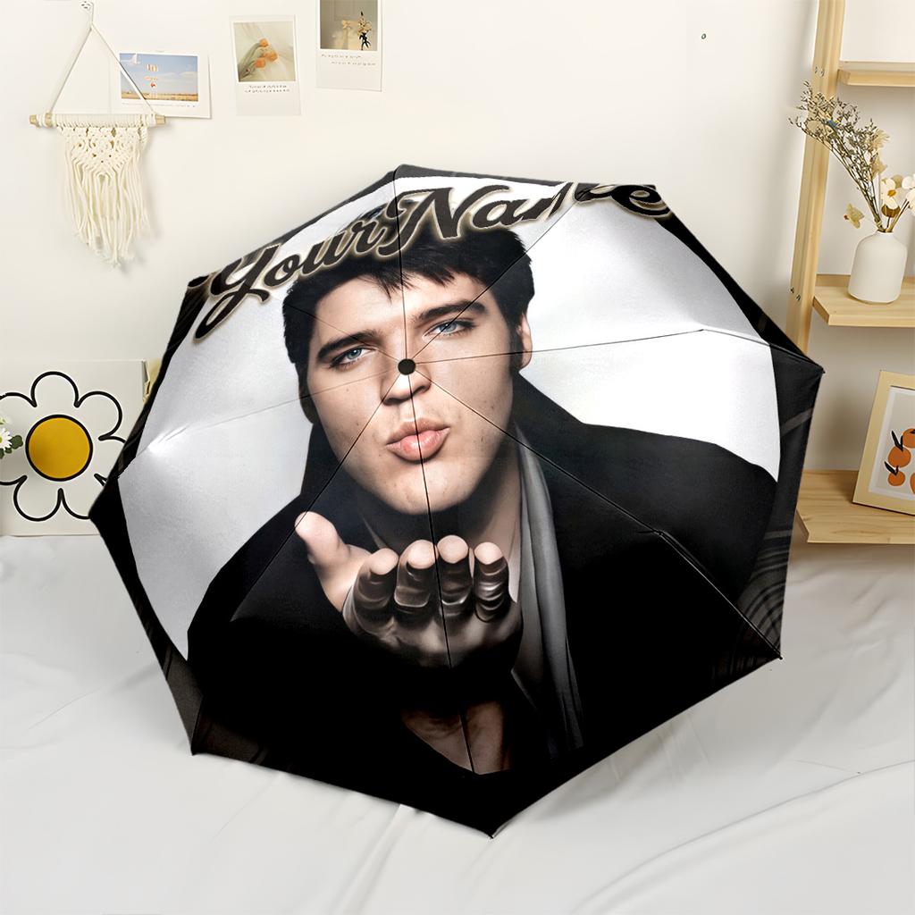 Elvis Customized Name Umbrella Automatic Umbrella with 8-Rib Foldable Design Perfect for Outdoor Adventures Fashionable Accessory Gift for Festivals