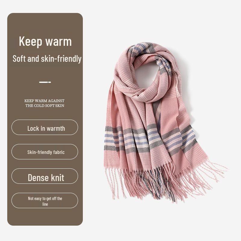 Korean Style Plaid Double-Sided Warm Thick Scarf for Couples and Students, Versatile Autumn/Winter Neck Warmer Shawl