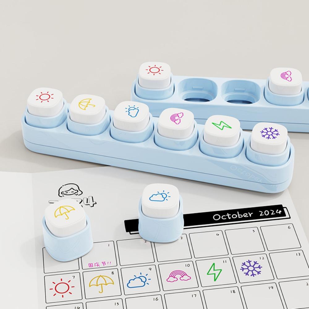 

New 6-in-1 Stamp Set Mini DIY Color Seal Cartoon Scrapbooking Seal Students School Stationery синий