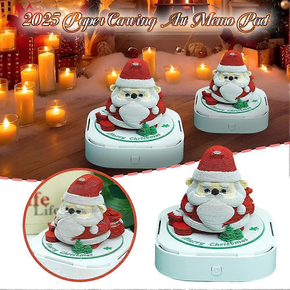 3D Santa Claus Calendar Paper Carving Art Memo Pads Desk Calendar with Lights
