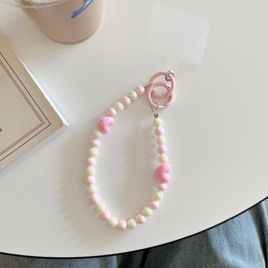 Bunte Perlenherz-Kette Umhänge-Handystrap - Verlustsicher, Passt für alle Hüllen