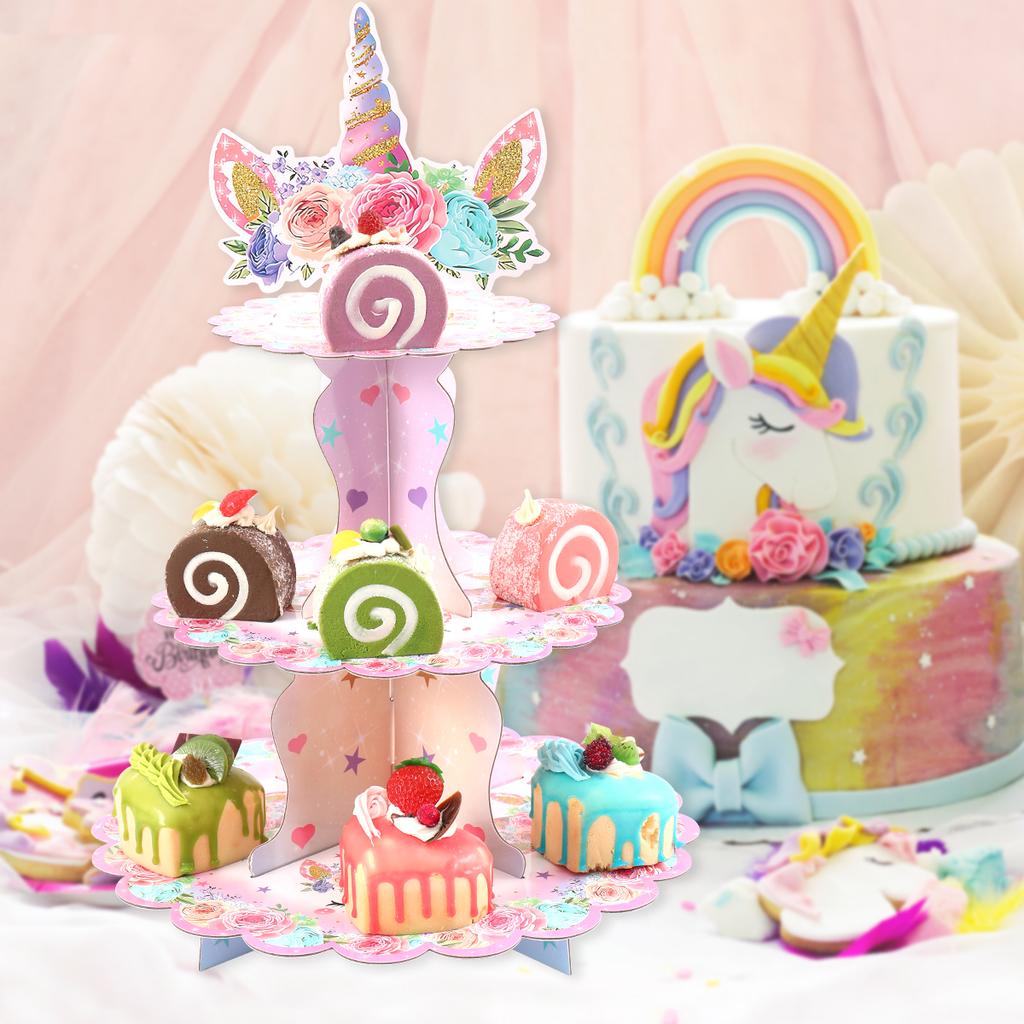 3 Tier Unicorn Party Cakecup Stand Girls Kid Birthday Dessert Holder Colorful Happy Birthday Party Decoration
