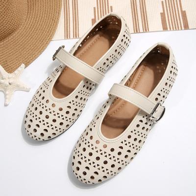 Fashion Summer New Flat Shoes Women's Round Head Shallow Chisel Metal Buckle Line with Soft Sole Anti-slip Wear-resistant Single Shoes