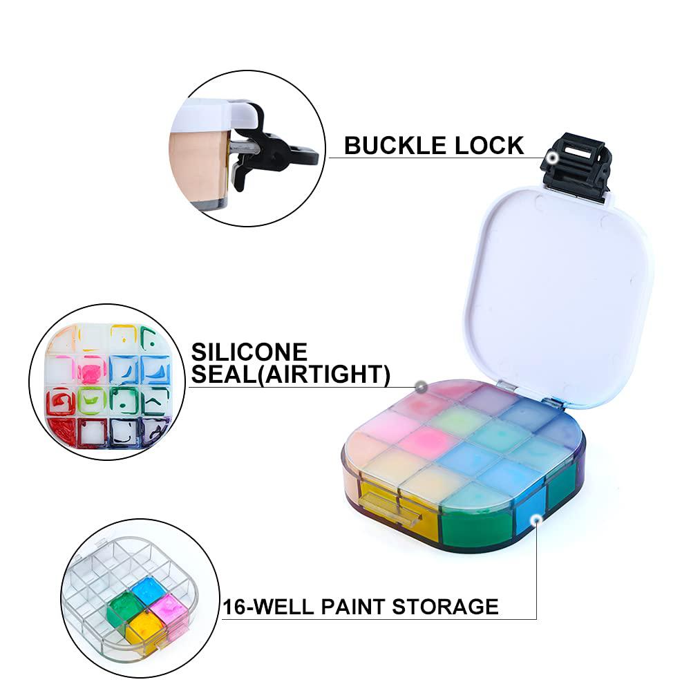 SeamiArt 16-Fächer Versiegelter Feuchthaltender Farbkasten Faltpalette Pigmentaufbewahrungsbox für Aquarell-Ölmalerei Künstlerbedarf