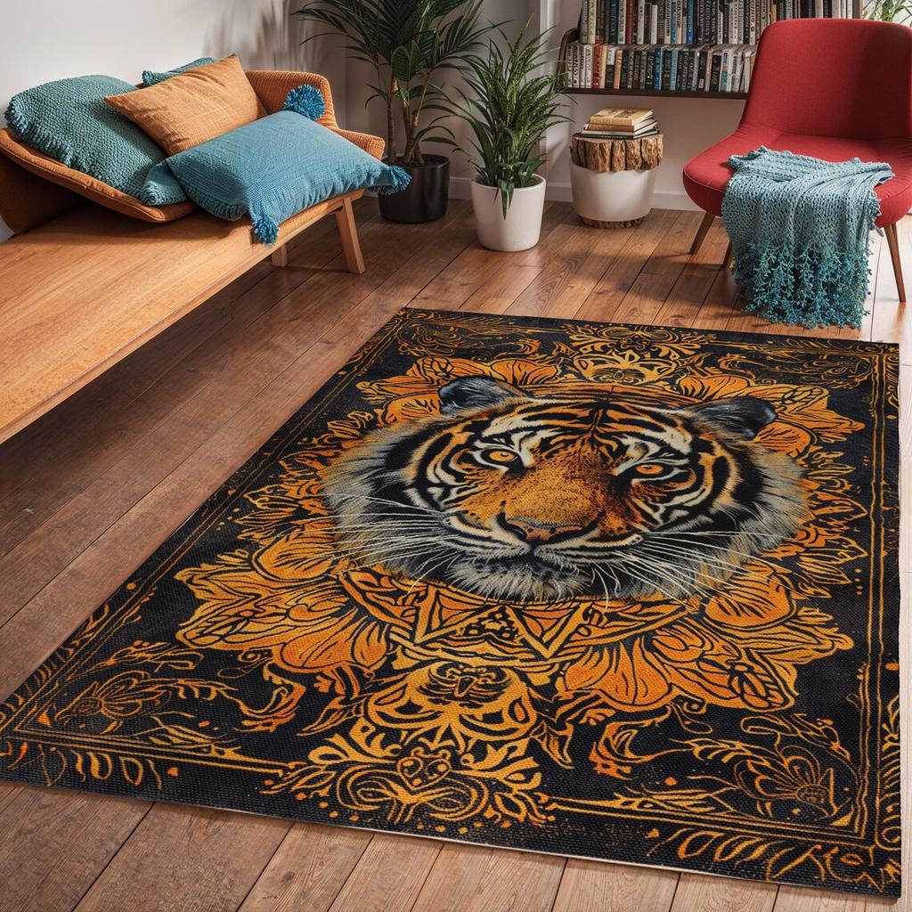 Modern Tiger Art Area Rug Safari Vibe Polyester Chenille Carpet Washroom Floor Mat Washable Dining Room Bedroom Decor Floor Rug