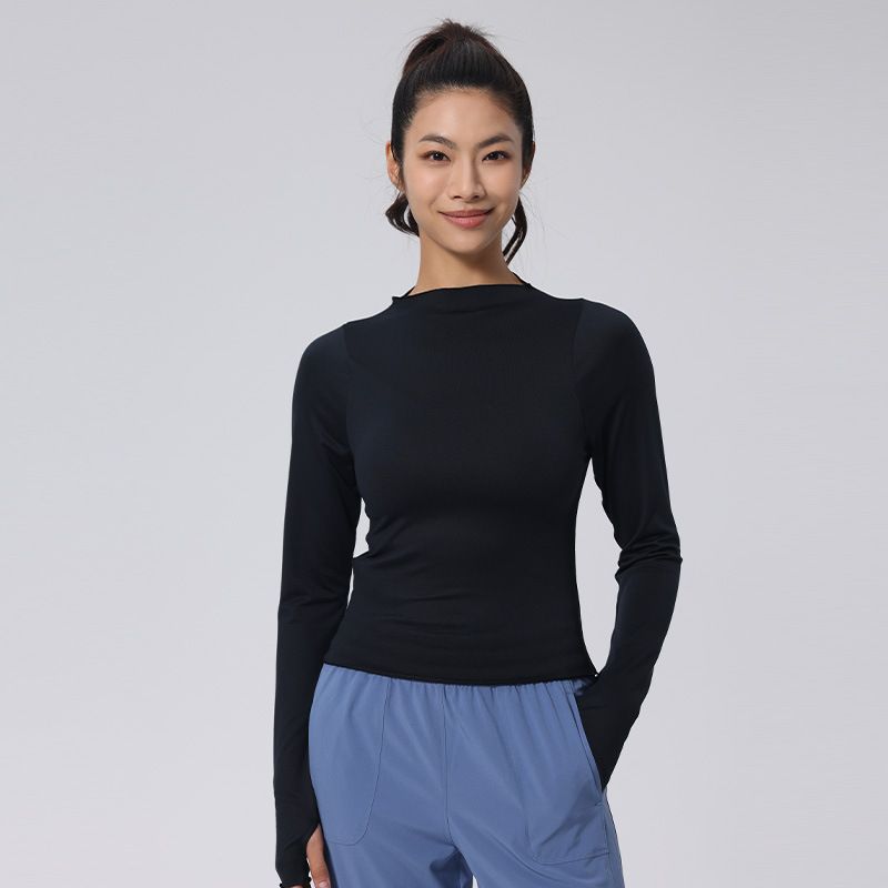 Small Turtleneck Yoga Clothes Women's Long-Sleeved Tight Spring and Autumn Workout Clothes Running Bottoming Shirt Tops Sports Long Sleeves T-shirt
