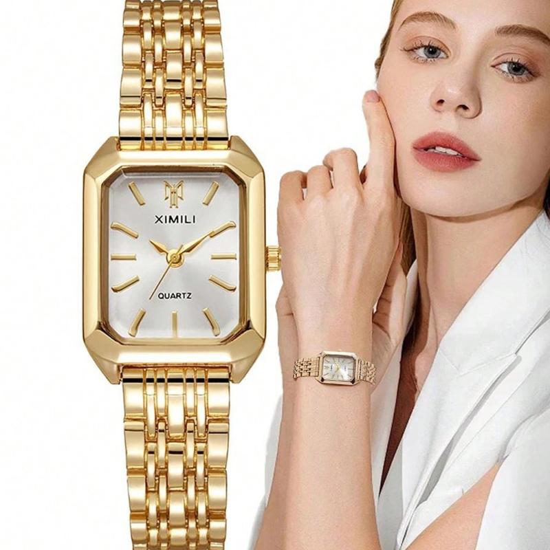 1pc Women's Fashion Quartz Watch, Simple Dial Square, High-Quality Gold Plated, Stainless Steel Strap, Suitable For Birthday, Anniversary