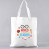 Fashion Shopping Bag Handbag Commuter Casual Shoulder Bag Reusable Canvas Bag White Cartoon Teacher Pattern Printing Tote Bag