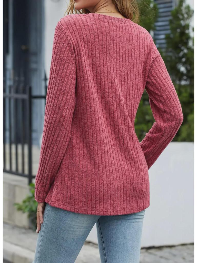 2023 Women's Autumn & Winter V-Neck Button Split Loose Long-Sleeve T-Shirt Top