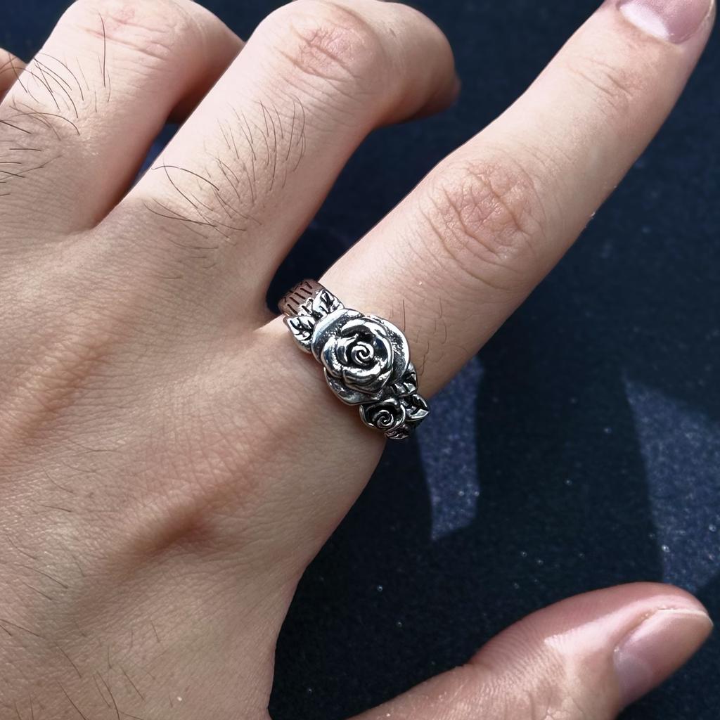 Retro Rose Blume Verstellbarer Offener Ring Für Damen Herren Silberbeschichtetes Kupfer Punk Gothic Edgy Schmuck Unisex Accessoires Liebesgeschenk