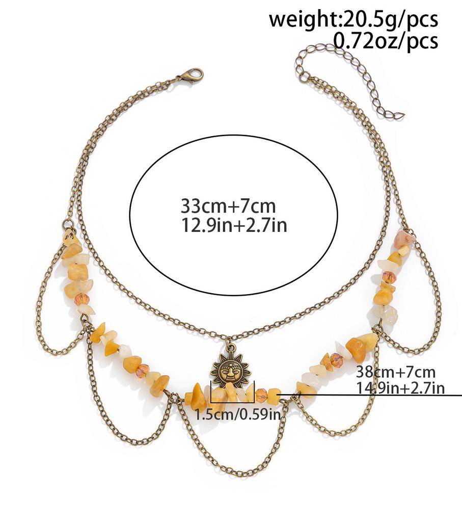Retro Moon Sun Star Pendant Necklace Women Multilayer Jewelry Accessories