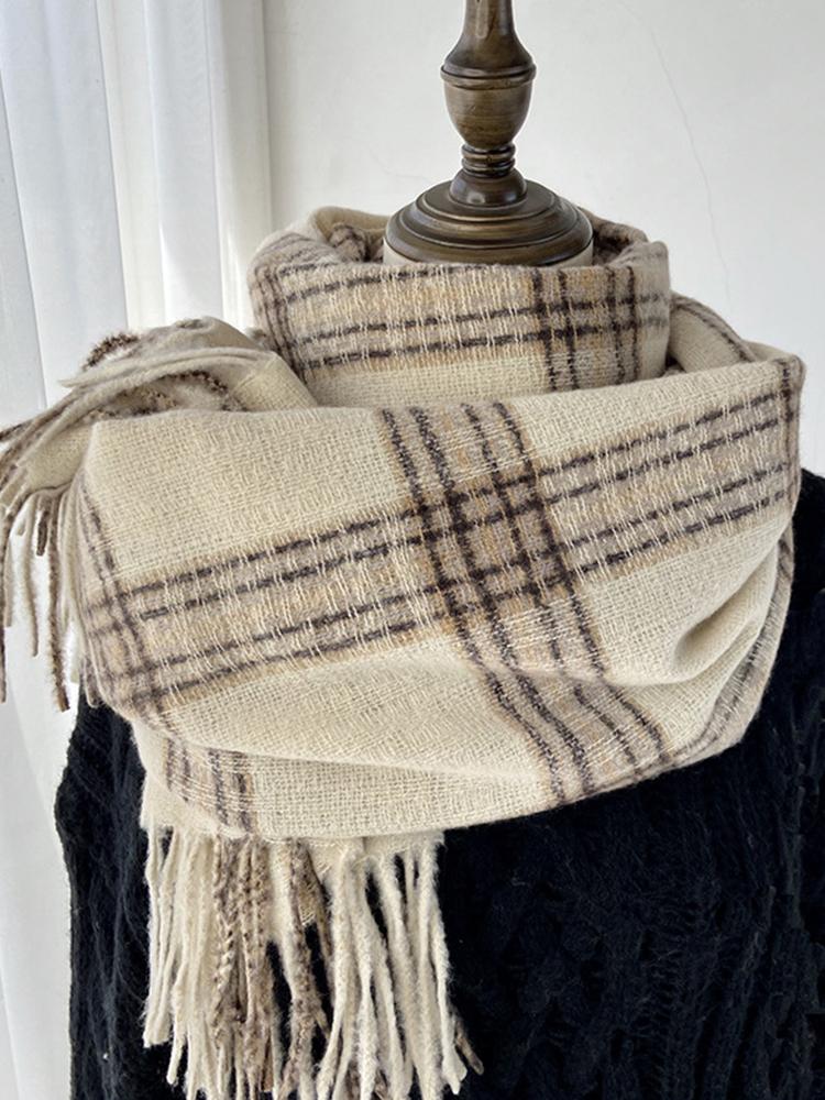Women Winter Vintage Knitted Scarf Headscarf Ladies Men Casual Plaid Tassel Warm Scarve Mujer Male Wrap Shawl Unisex New Korean
