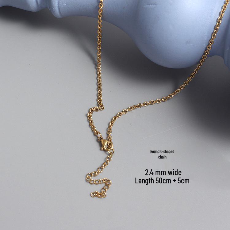 18K Gold Stainless Steel Electroplated Necklace with Round Bead and Lips Chain for DIY Jewelry.