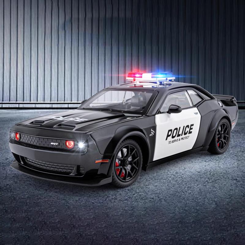 RKJ1 1:24 Dodge Challenger SRT Hellcat American Police Vehicle Enthusiasts Alloy Metal Diecast Model Car Sound Light Gift For Friend