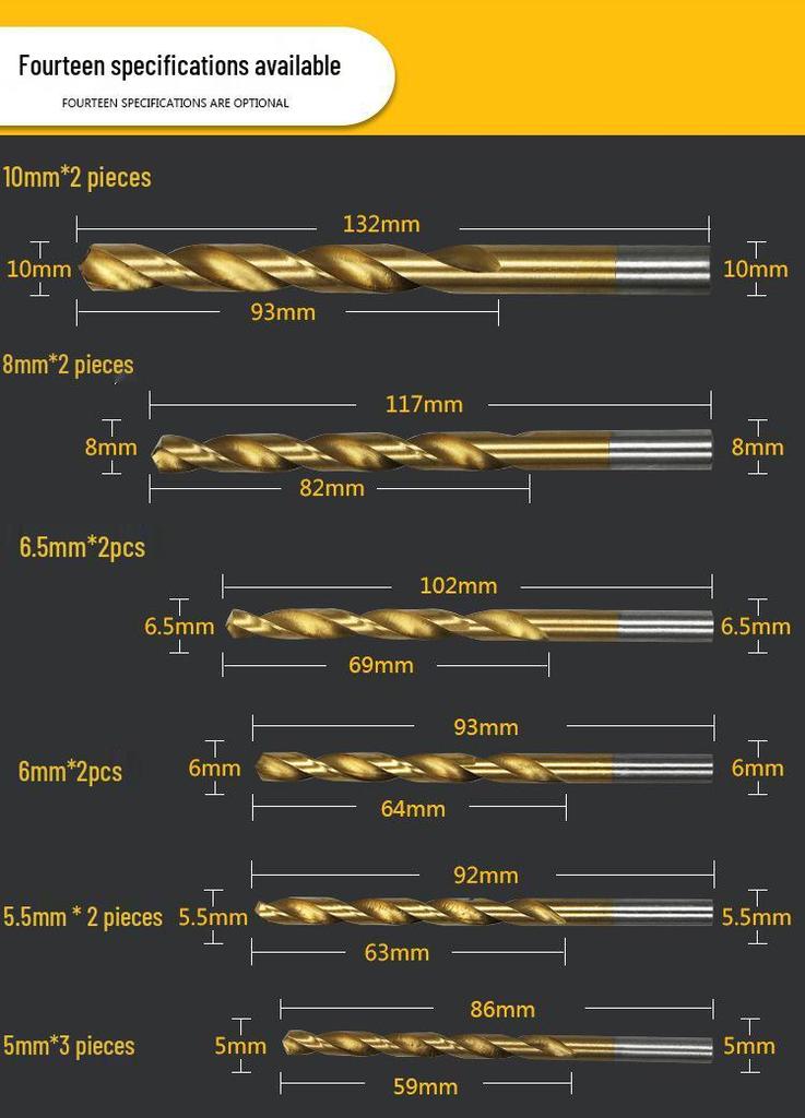 99-Piece Titanium-Plated High-Speed Steel Twist Drill Bit Set (1.5mm-10mm) with Straight Round Shank for Hand Drills
