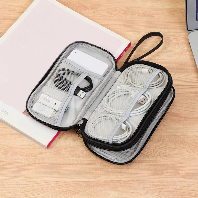 Portable Electronics Organizers Bag Featuring Double Layer For Cable Chargers PowerBanks With Waterproof Material