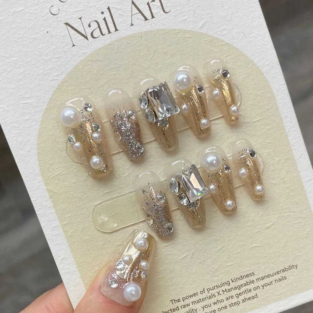 Handmade Luxury French Press On Nails With Design Reusable Adhesive False Nail Tips Y2K Girl Nail Art