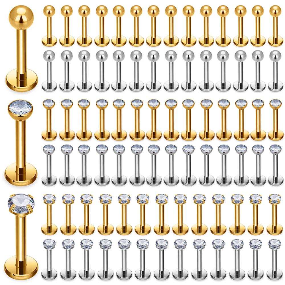10Pcs ASTM F136 Titanium 18G/16G Internal Teeth Labret Stud CZ Cartilage Earring Helix Tragus Nose Stud Piercing