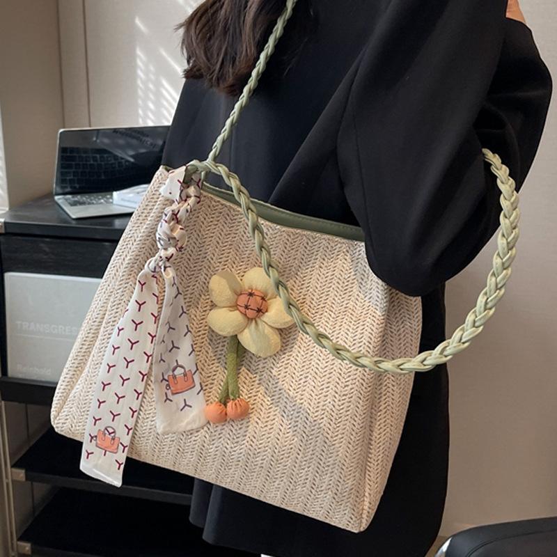 Summer New Ethnic Style Niche Woven Bucket Bag with Large Capacity, Trendy and Fashionable Vacation Single Shoulder Crossbody Bag