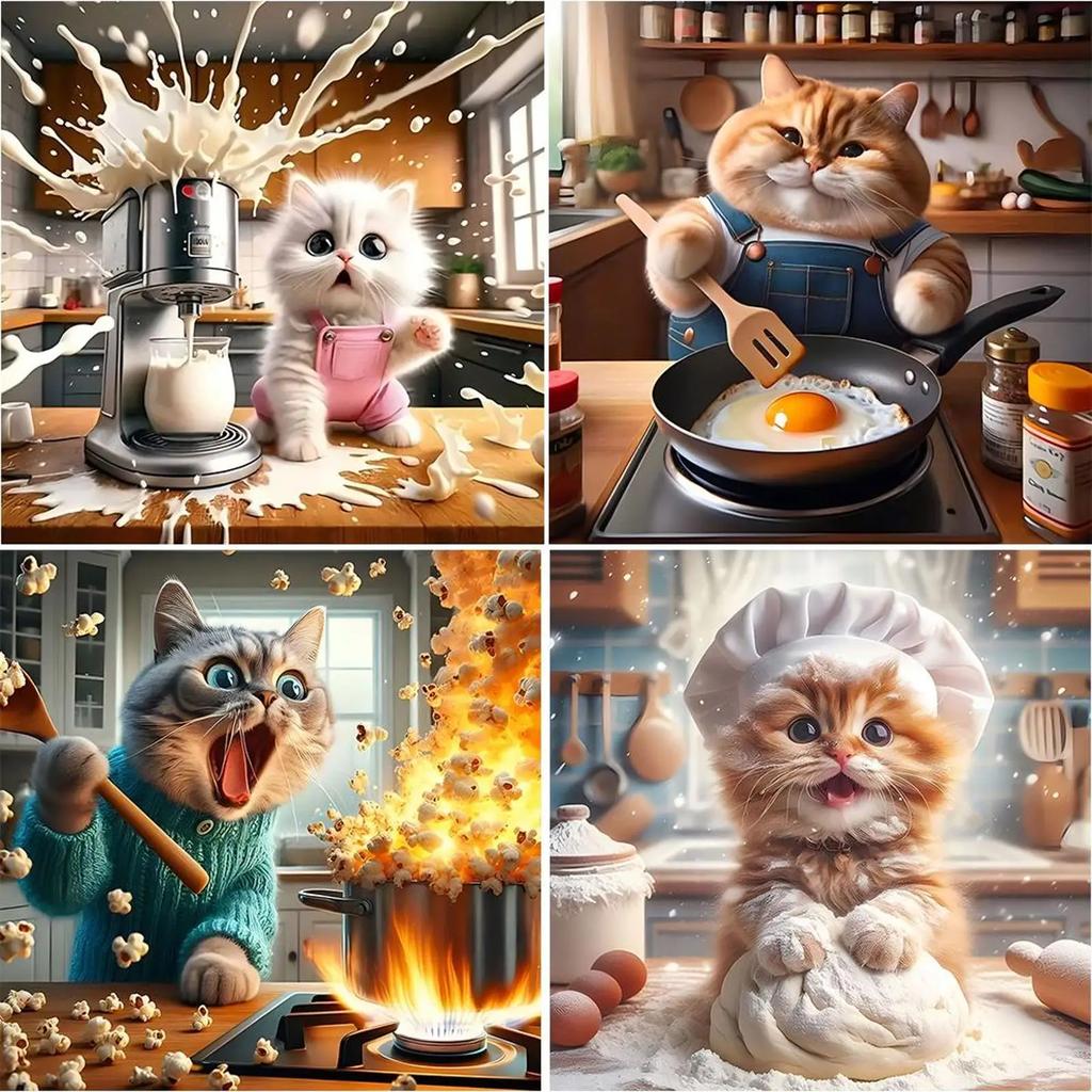 5D DIY Full Round Drill Diamond Painting Funny Cat Kit Home Decor Art Craft