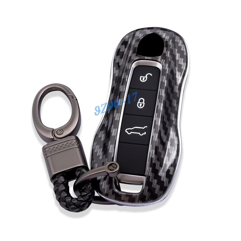 Carbon Fiber Car Key Fob Case Cover Chain Ring Holder For - Porsche Cayenne Coupe Panamera Taycan 911