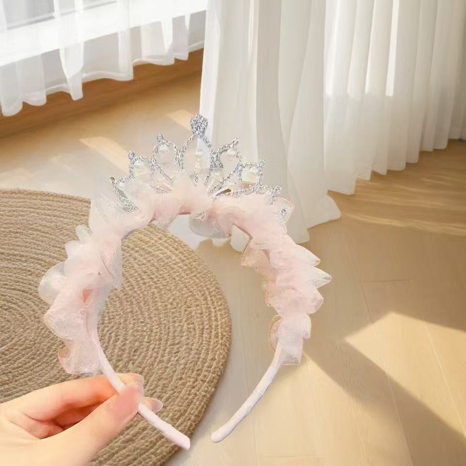 Crown Headdress Children s Headband Princess Super Fairy Headband Baby Birthday Veil Headband Girl Sweet Hair Pin Hair розовый