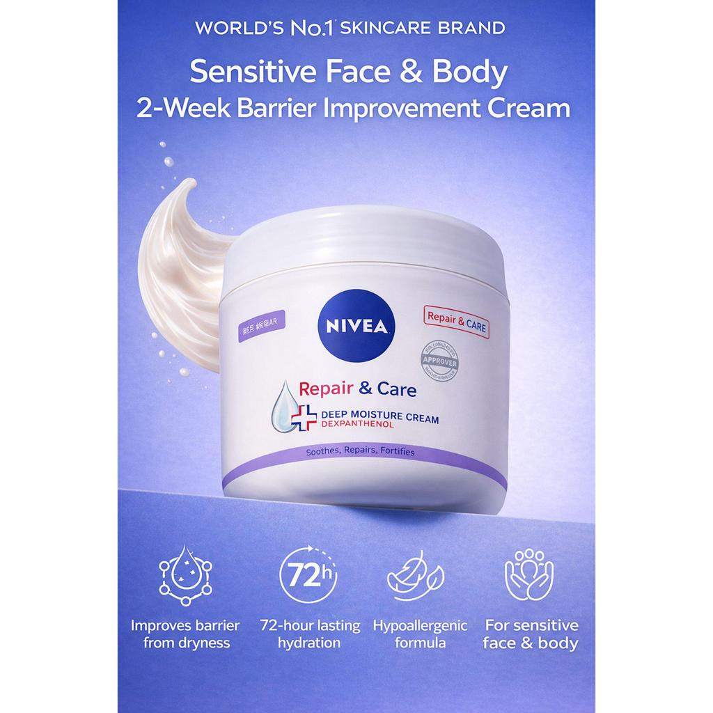 NIVEA Repair & Care Creme – Intensive Feuchtigkeitsspendende Körpercreme (400ml)