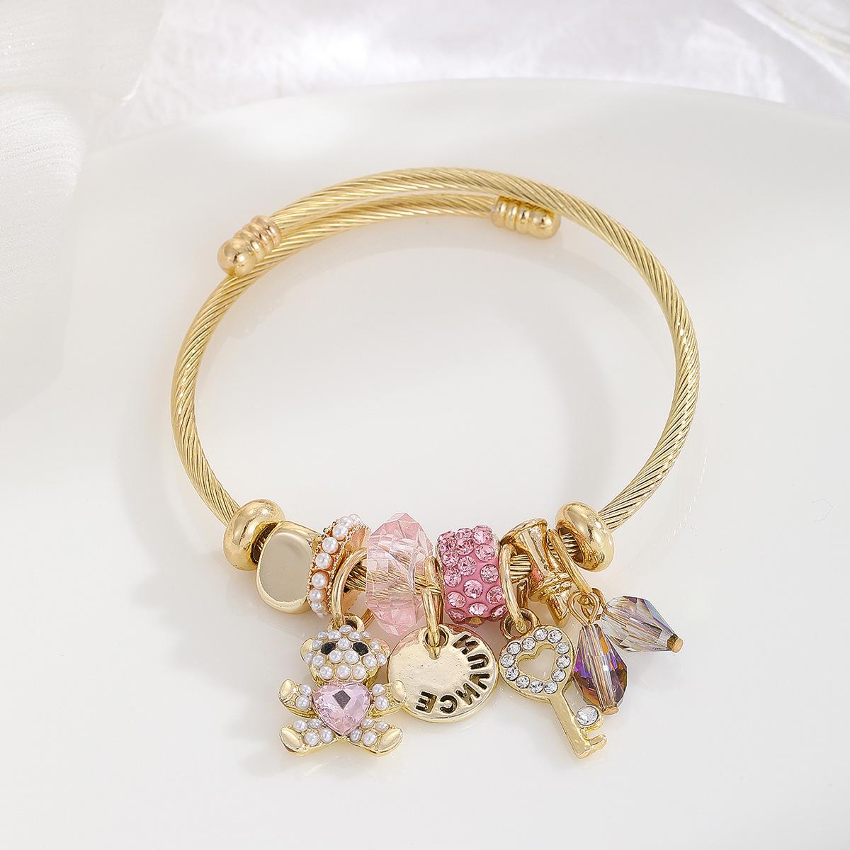 

Браслет из нержавеющей стали для женщин Модный универсальный браслет-подвеска в виде сердца Регулируемый не выцветающий парный браслет S5733-Pink