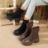 New Women'S Platform Boots For Petite- Chunky Heel Ankle Boots With Rear Zipper , Retro Style Fall/Winter Booties