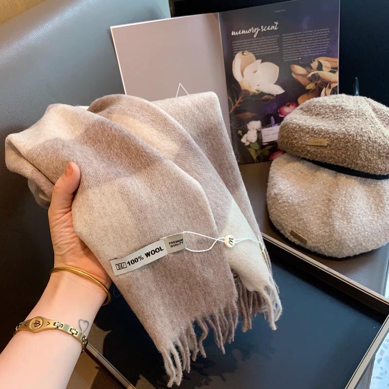 A Versatile High end Wool Knitted Woolen Scarf for Women's Winter Warmth  A Narrow and Long Color Blocked Checkered Shawl for Women