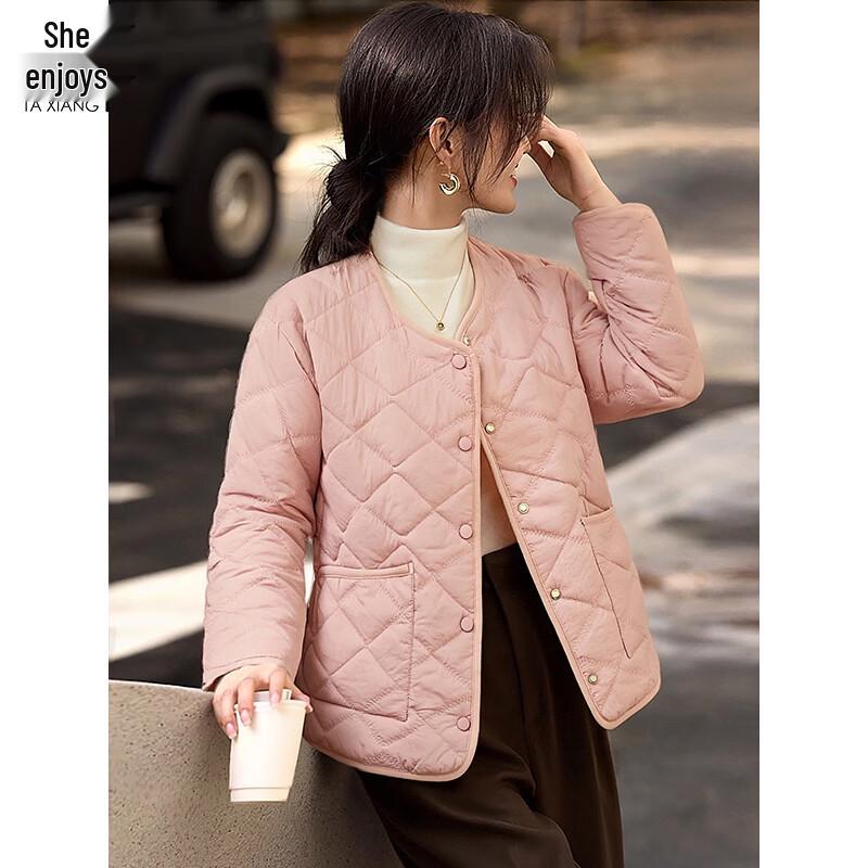 Women's Diamond Quilted Round Neck Winter Jacket