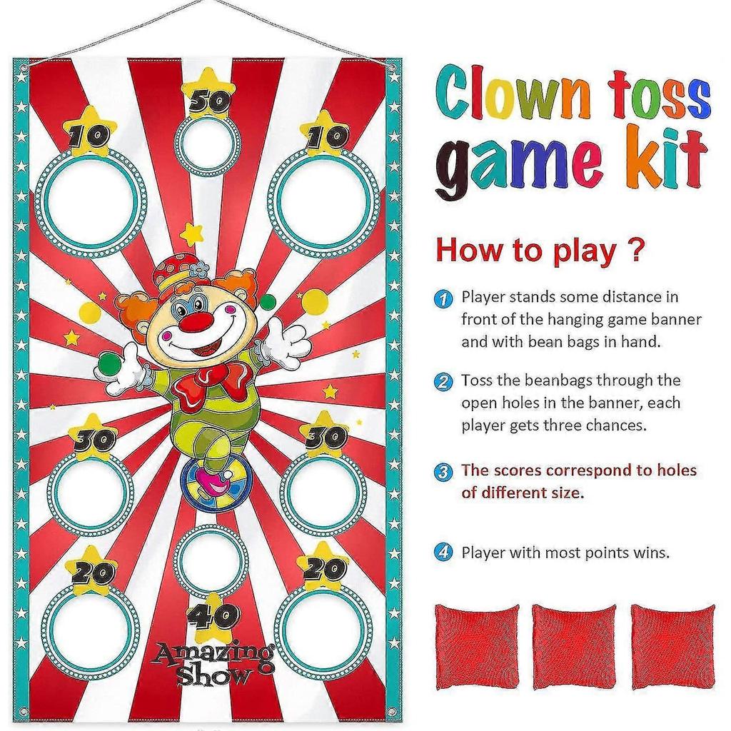 Carnival Clown Toss Game Banner With Bean Bags For Kids And Adults In Carnival Party Activities