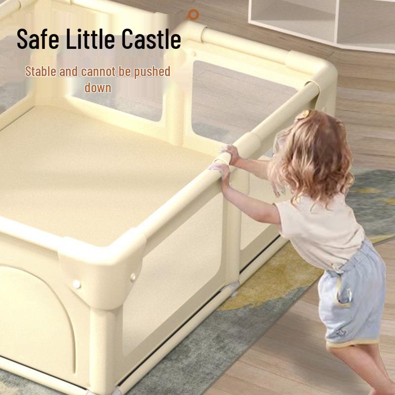 Baby-Laufstall mit weicher Polsterung und Bällebad-Matte - Krabbel- und Schutzgitter für Wohnzimmer-Spielbereich