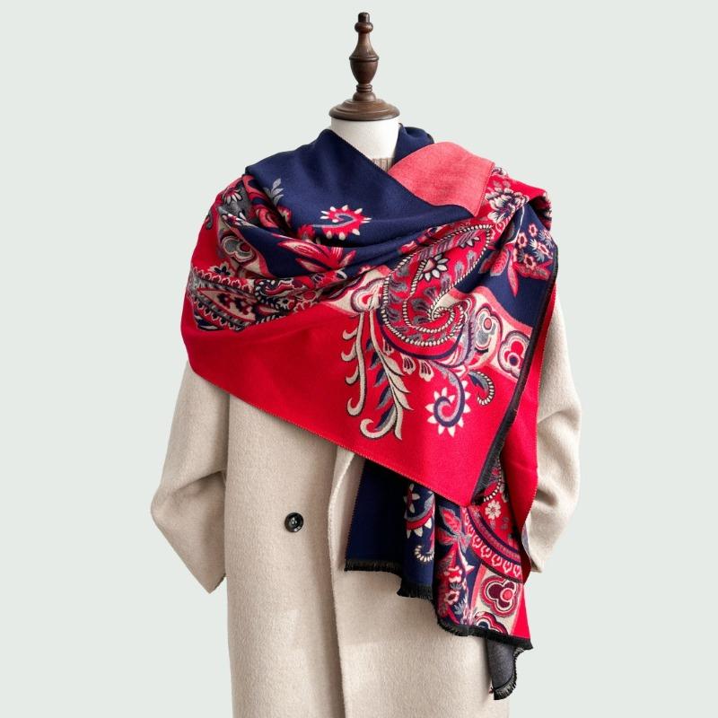 Retro imitation cashmere shawl large size autumn and winter color matching versatile double-sided dual-purpose scarf women
