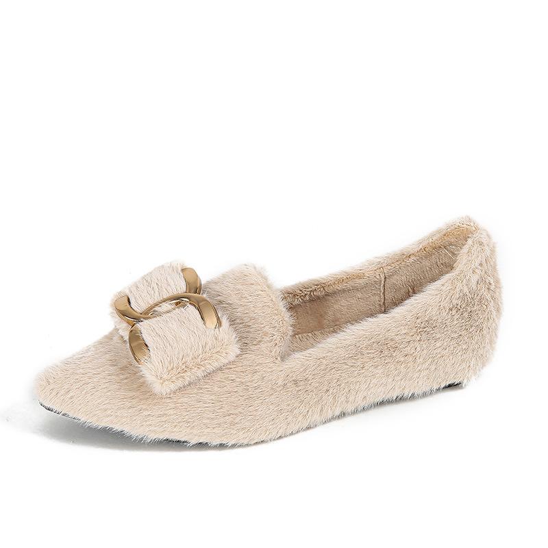 Pointed Hair Shoes Women's Winter Wear 2025 New Velvet Single Shoes Mink Hair Beanie Shoes Cotton Ladyshoes Large Size 41-43