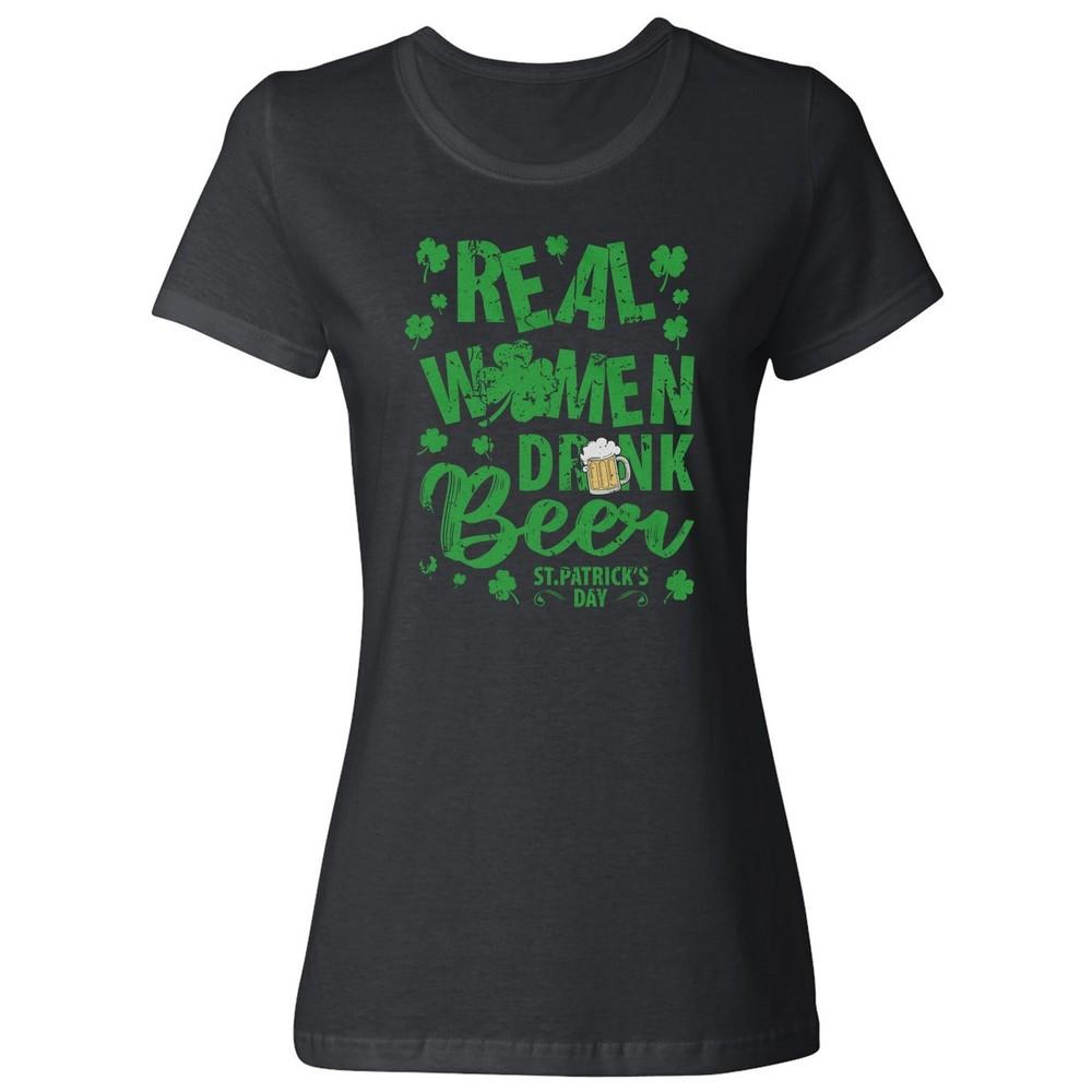 

Real Women Drink Beer Shamrock Tee - St Patricks Day Ladies Crewneck T-Shirt Unisex T-Shirt L