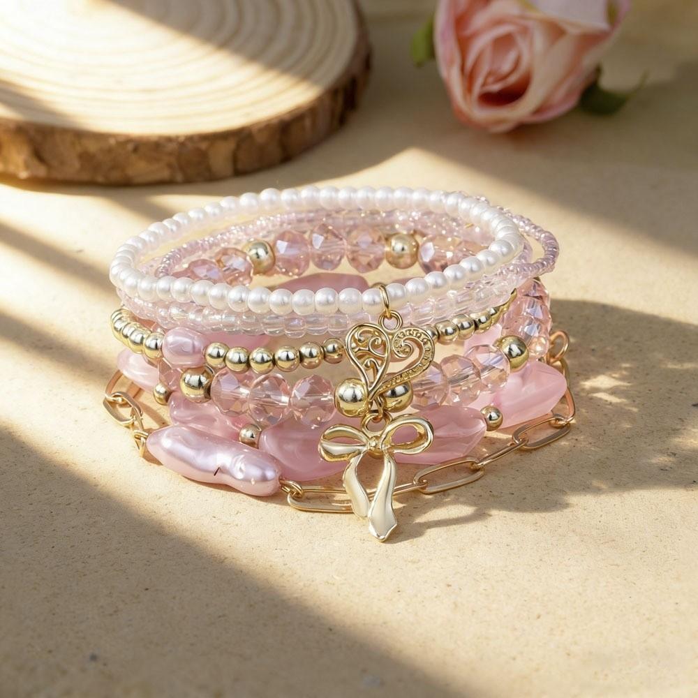 Multi-layer Design Boho Bracelet Imitation Pearl Beaded Chain Bangle Strand Bracelet  Women Jewelry