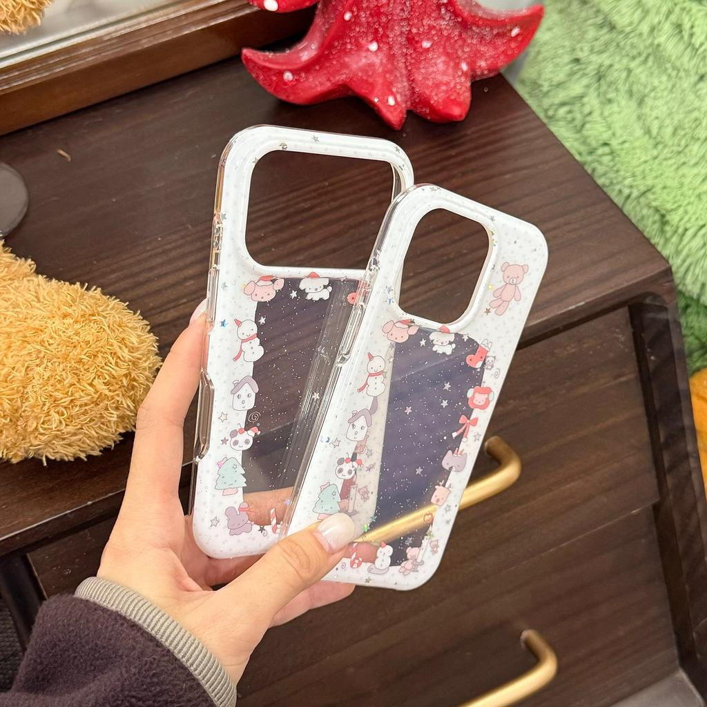 Festive Cute Cartoon White Sparkly Christmas Po Frame Phone Case for iPhone 17 16 15 14 11 12 13 Pro Max Plus Back Cover