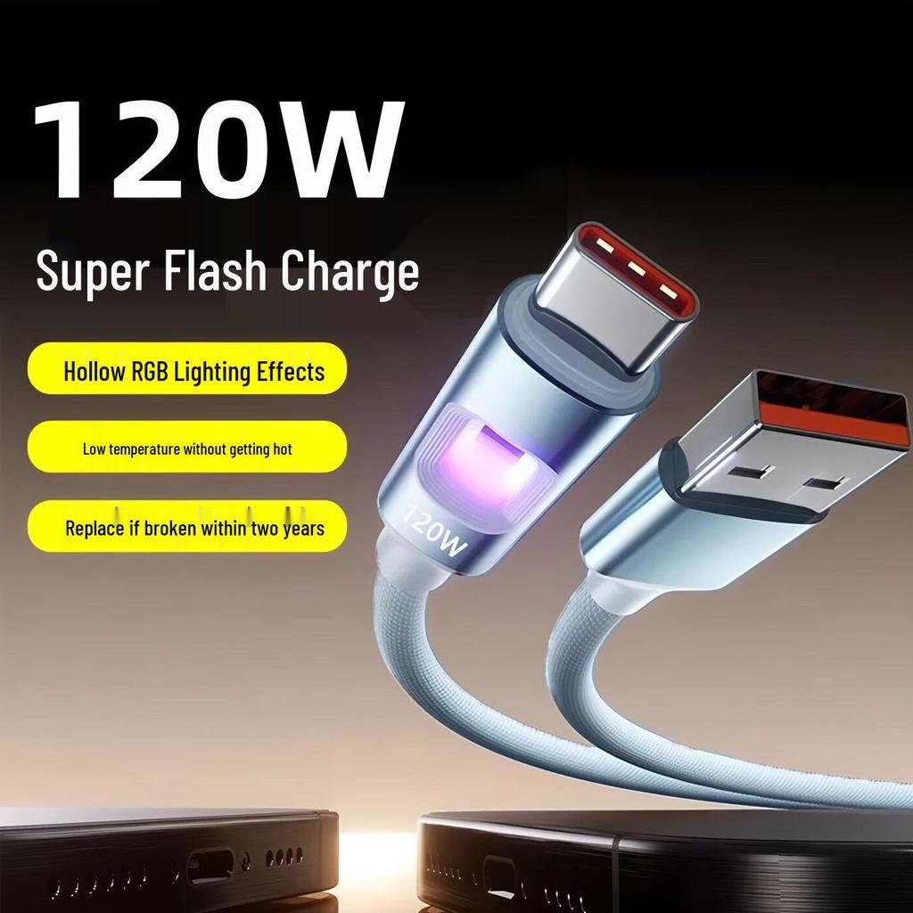 New Fast Charging Cable with Colorful Lights for Samsung, iPhone 16/15, Huawei, Type-C