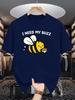 Unisex Crew Neck Tee Cute Bee Holding Coffee Letter Text Print Soft Cotton Loose Short Sleeve Summer Casual Male Streetwear Tops