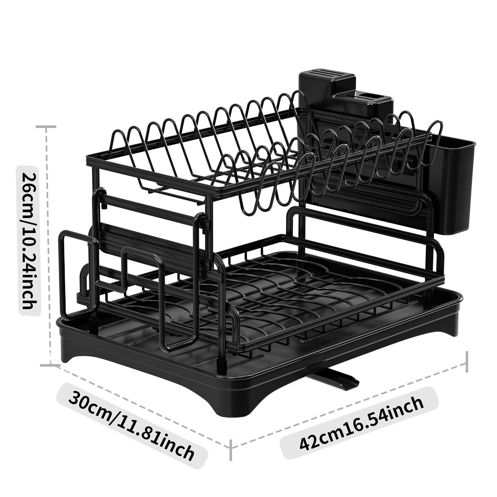 Сушилка для посуды 2-ярусная большая сушилка для посуды для кухонной столешницы с поддоном для стекания воды сушилка для посуды из нержавеющей стали для тарелокножей чёрный 13295₽