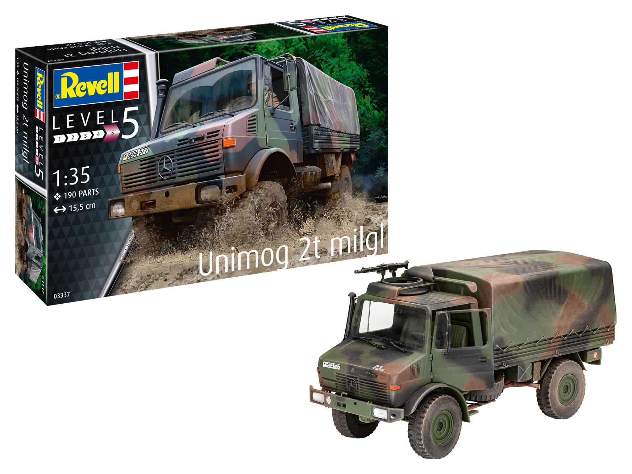 

Revell масштабный немецкий Unimog пластиковый набор для сборки, отлит в цвете 1/35 (2т милгл) 03337,