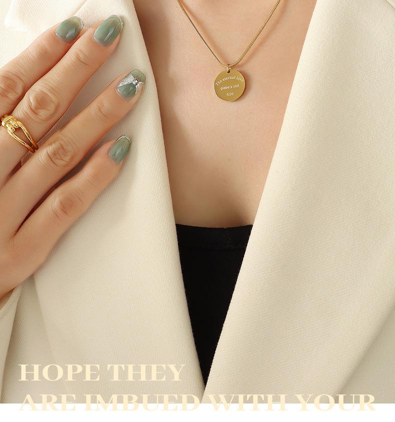 European-American Colorfast Thin Snake Bone Chain Necklace with Round Cross Zirconia Pendant, Gold-Plated Titanium Steel