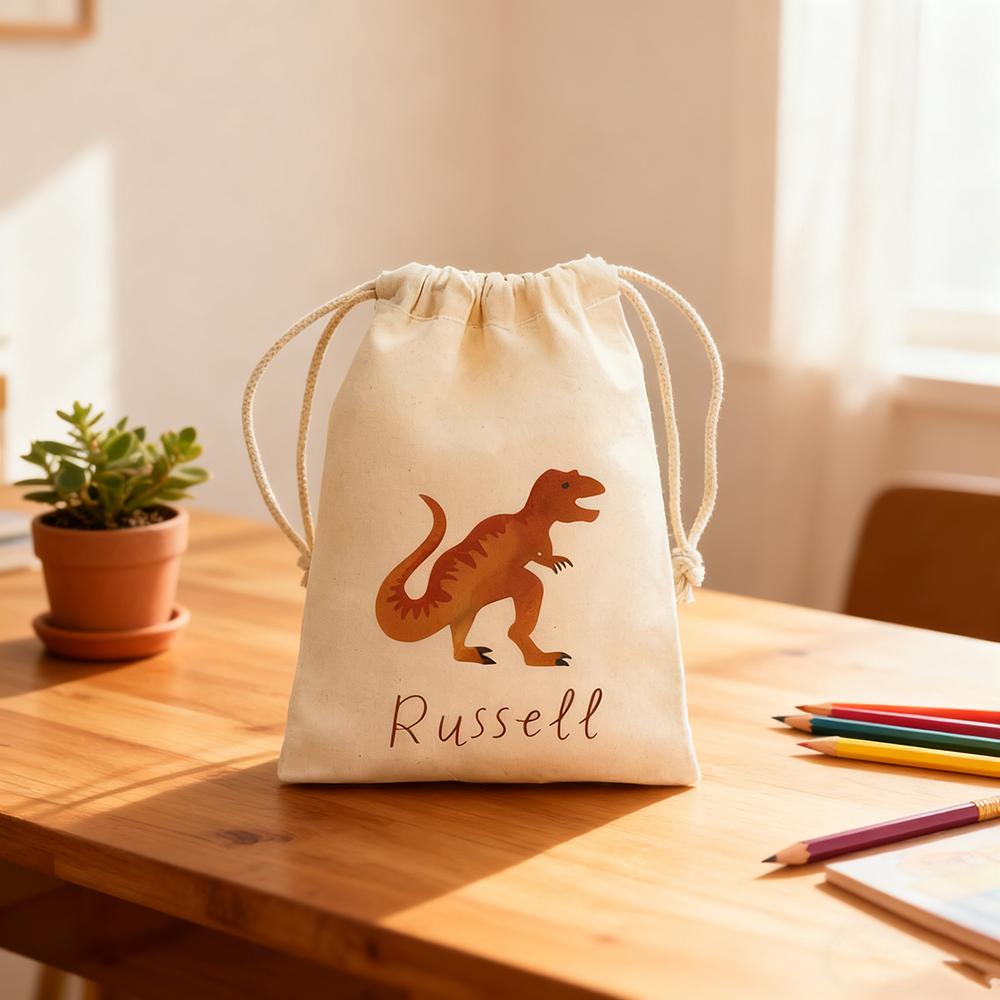 Custom 4Pcs T Rex Party Favor Dino Kids Dinosaur Theme Birthday Party Decoration Drawstring Goodie Bag Baby Shower Boy Girl Gift