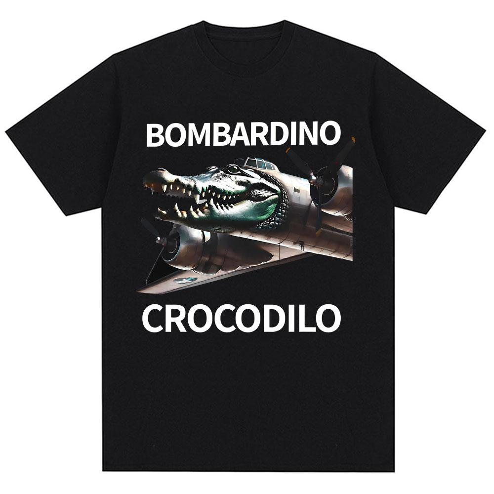 Bombardiro Crocodilo Funny Italian Brainrot Meme T Shirt Humor Fashion Hip Hop Men Women T Shirts Oversized Cotton Casual Tees