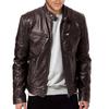 Solid Color Zipper Closure Men Jacket Faux Leather Stand Collar Multi Pockets Motorcycle Windbreaker Outerwear