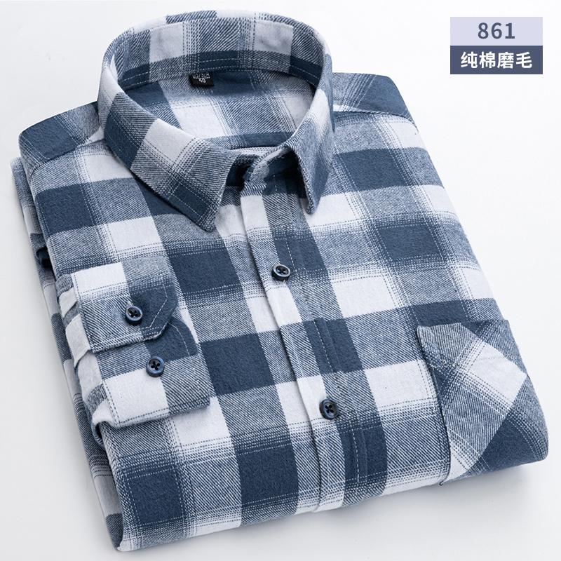 Oversized S~6XL Men's Plaid Shirt Long Sleeve Autumn Spring Soft Standard Fit 100% Cotton Brushed Outerwear Casual Man Clothing