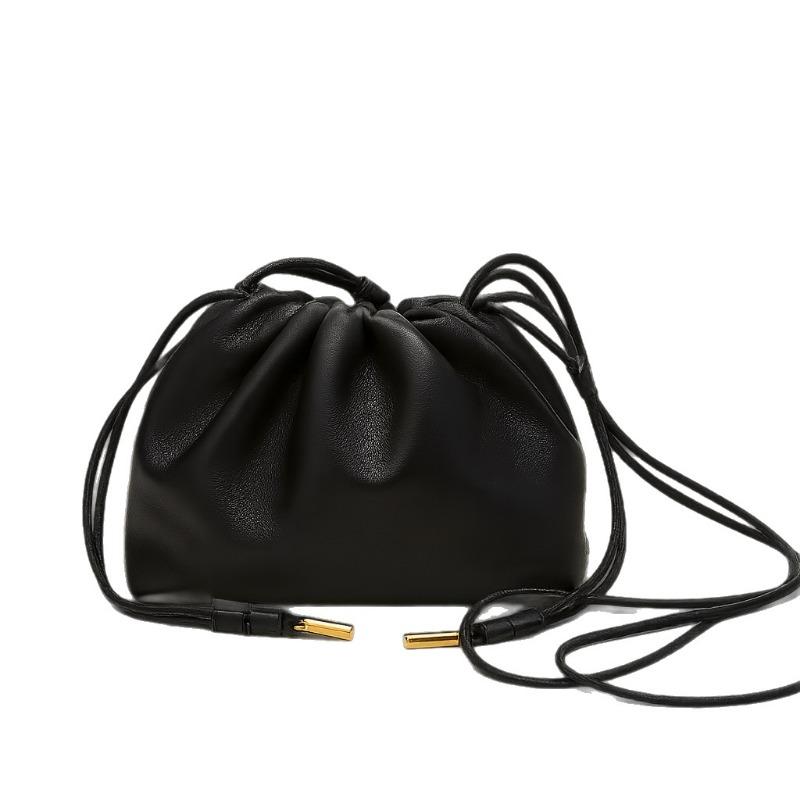 Leather handbag New niche cloud bag Large capacity light luxury design Sheepskin drawstring bag Women's bag