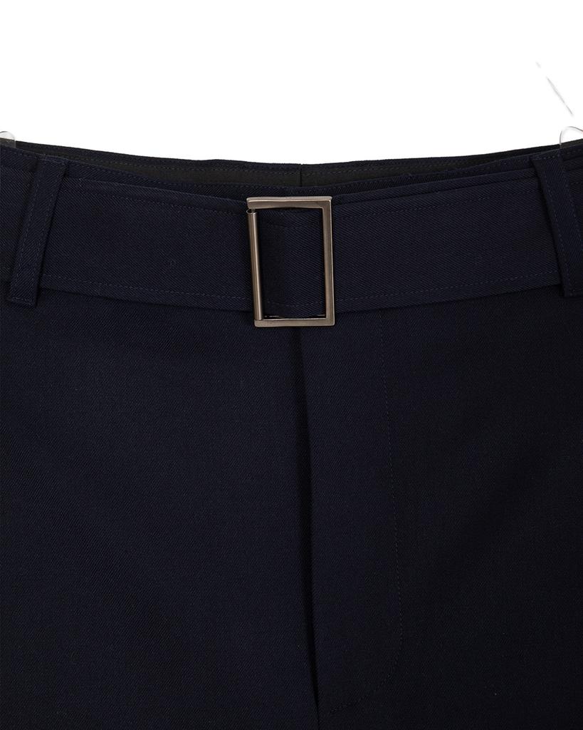 Sinkia Asymmetric Pleated Belted Trousers Navy