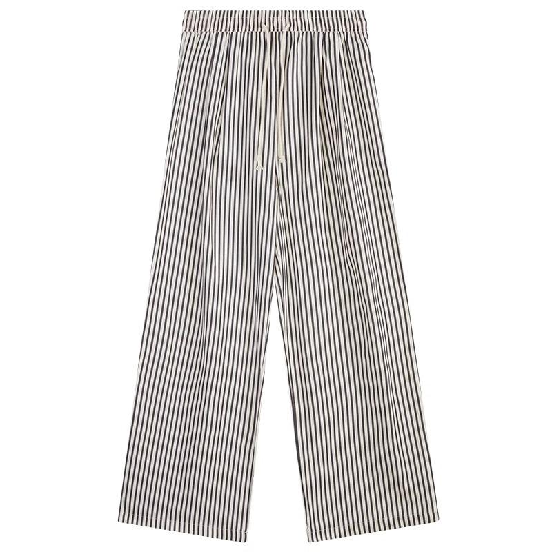 Women's Slimming High Waist Striped Pants: Black/White, Loose Straight-Leg, Petite 145, Wide-Leg, Summer 2025 Collection